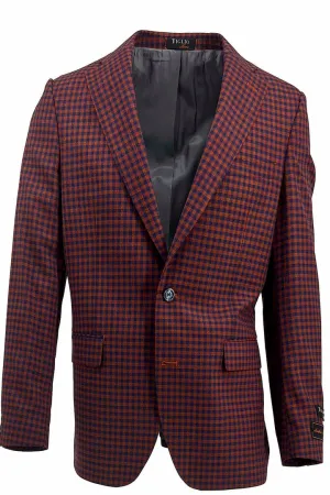 Tiglio Luxe Burnt Orange with Navy Mini Check Dolcetto Modern Fit, Pure Wool Jacket TL2704