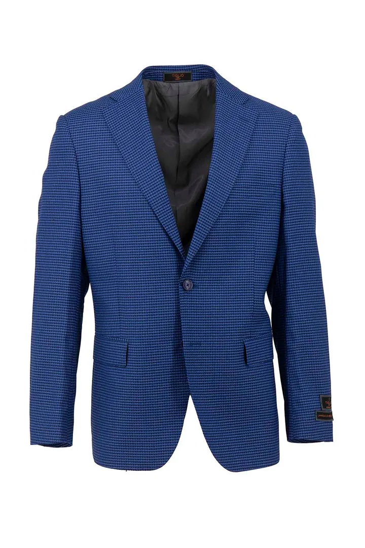Tiglio Luxe French Blue and Black Mini Check Dolcetto Modern Fit, Pure Wool Jacket TL6306