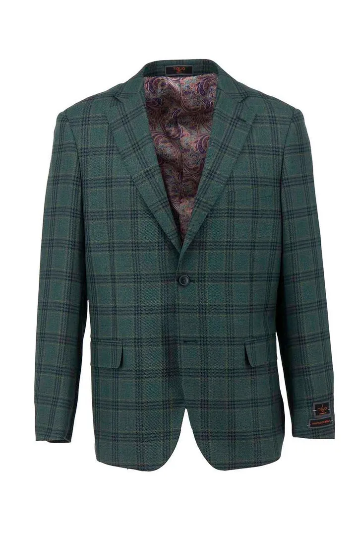 Tiglio Luxe Hunter Green with Black Windowpane Dolcetto Modern Fit, Pure Wool Jacket TL3362