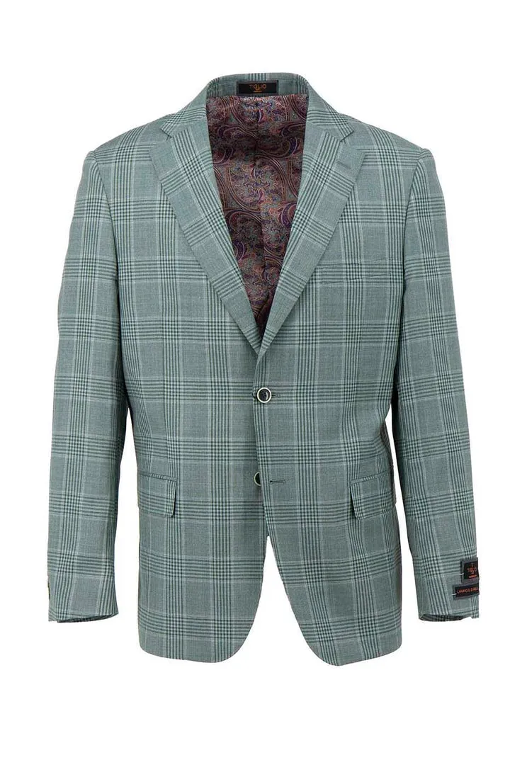 Tiglio Luxe Seafoam Green with Windowpane Dolcetto Modern Fit, Pure Wool Jacket TL5588