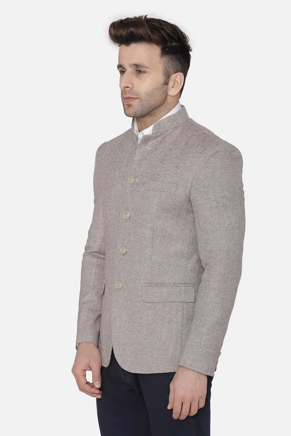 Tweed Beige Bandhgala
