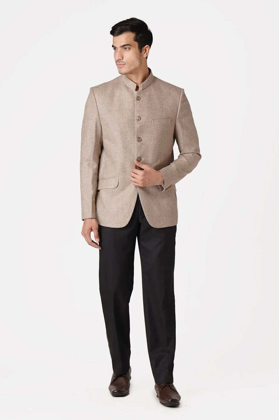 Tweed Beige Bandhgala