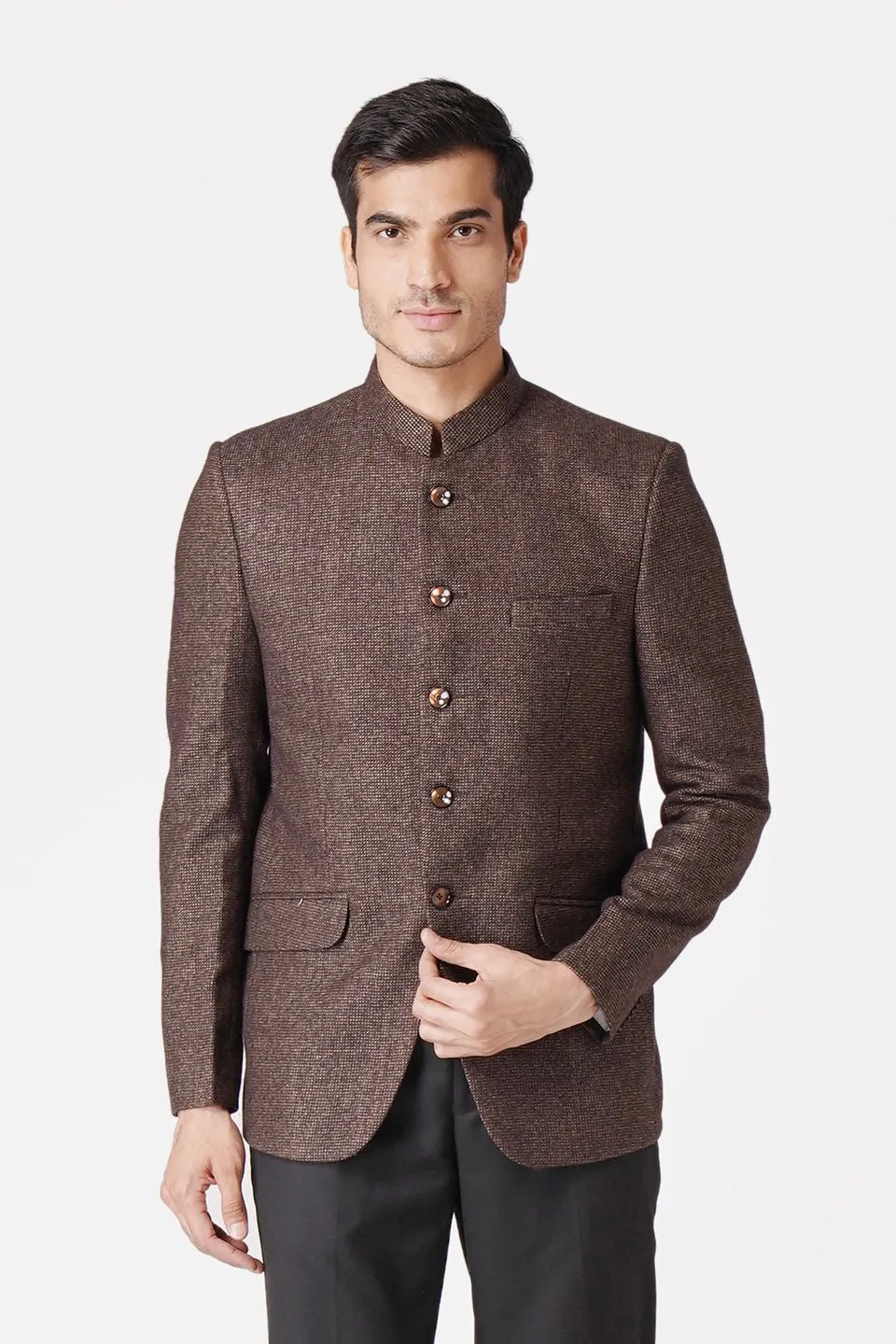 Tweed Dark Brown Bandhgala
