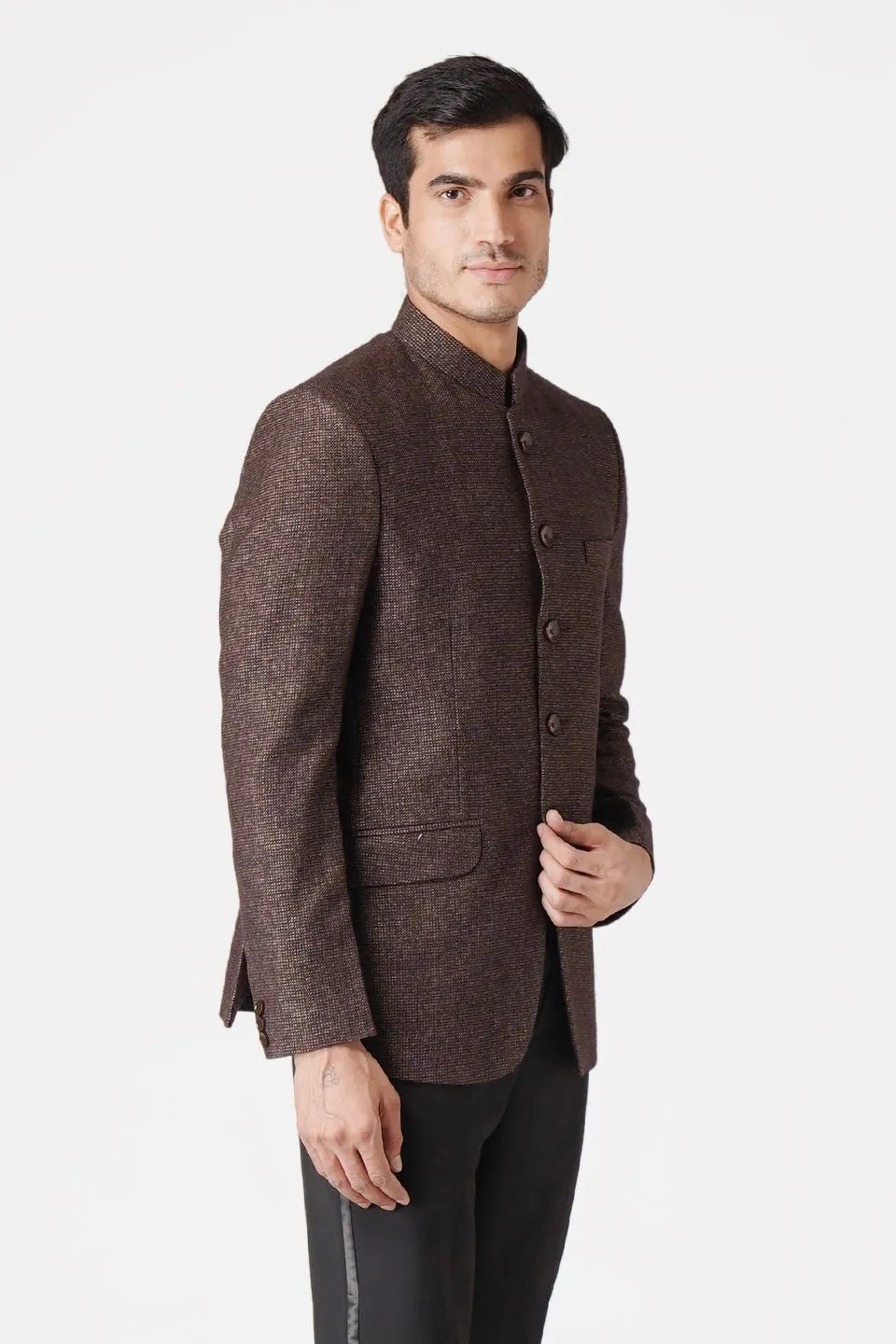 Tweed Dark Brown Bandhgala