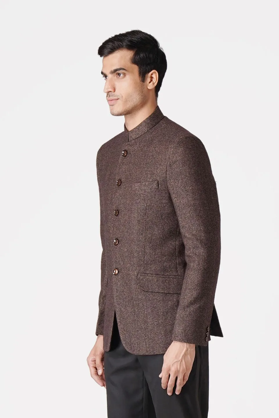 Tweed Dark Brown Bandhgala