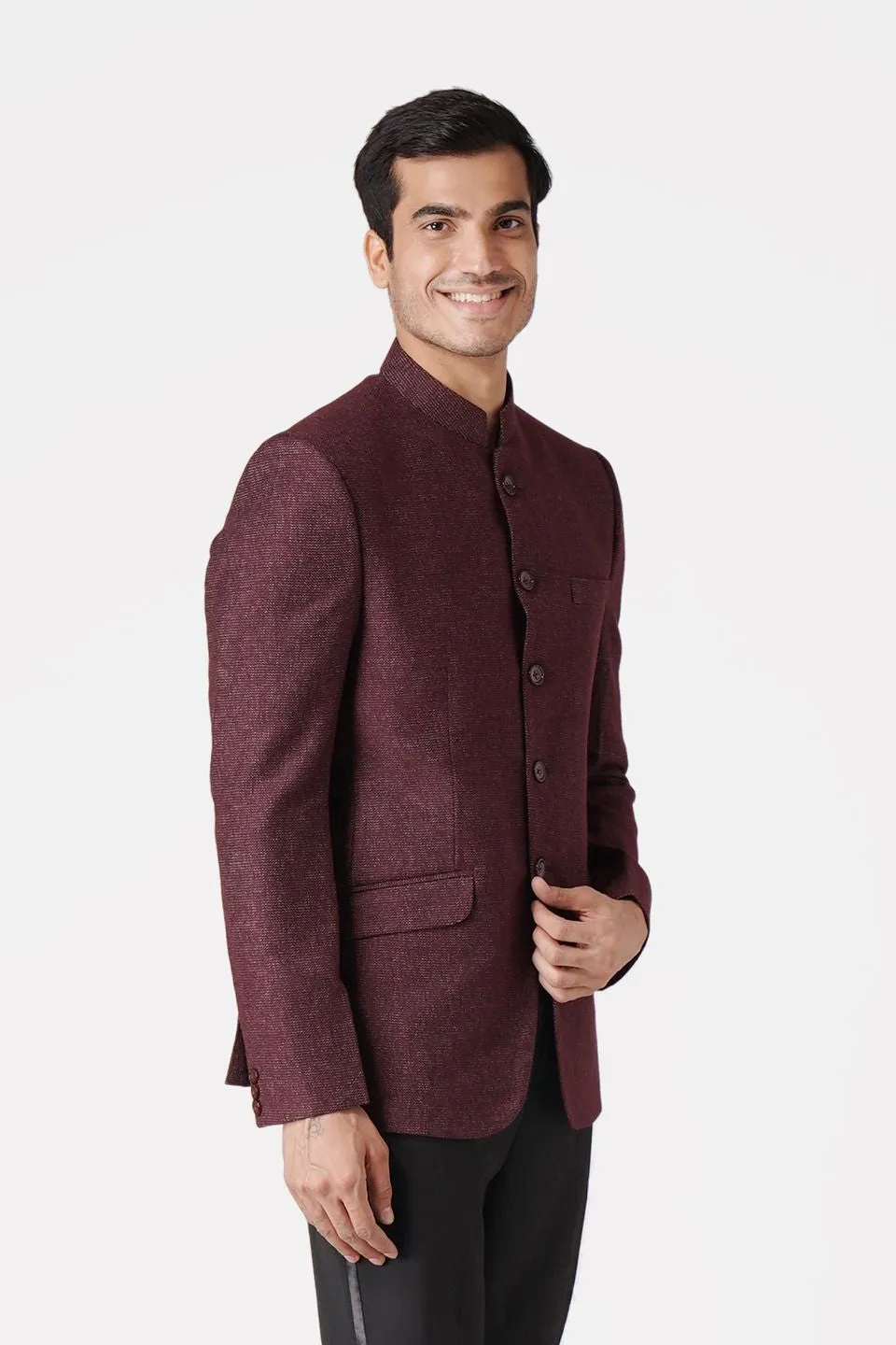 Tweed Maroon Bandhgala