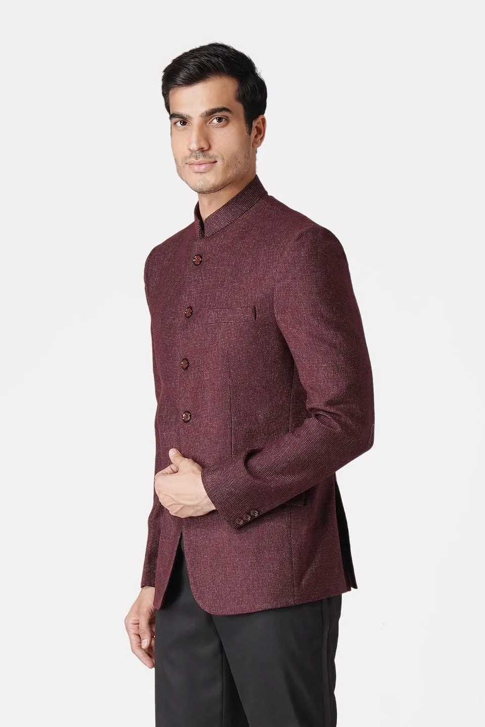 Tweed Maroon Bandhgala