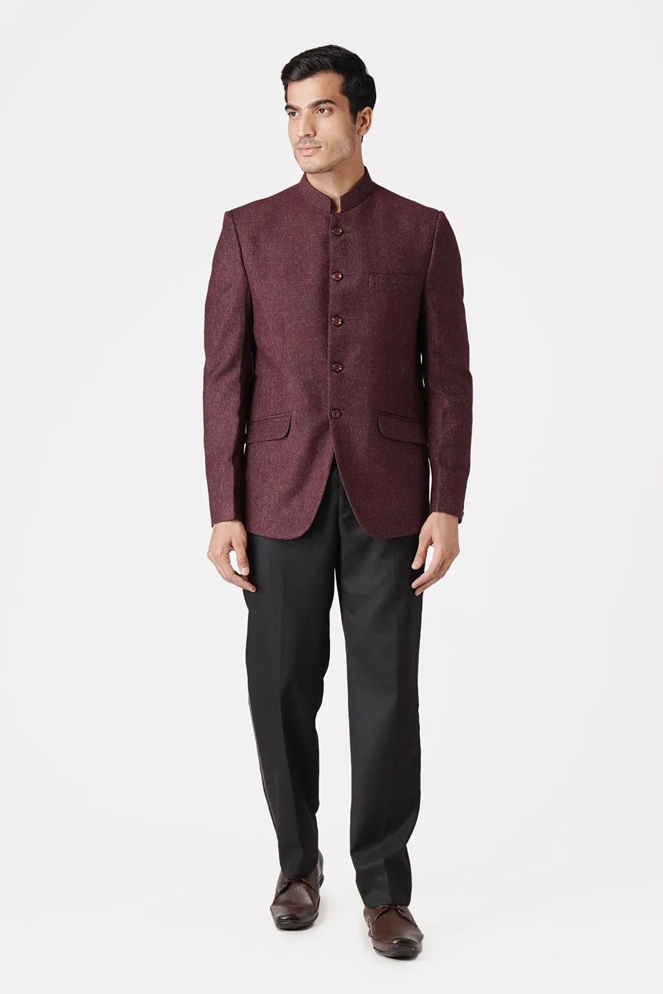 Tweed Maroon Bandhgala