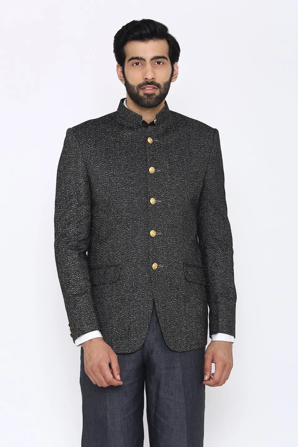 Tweed Wool Black Bandhgala
