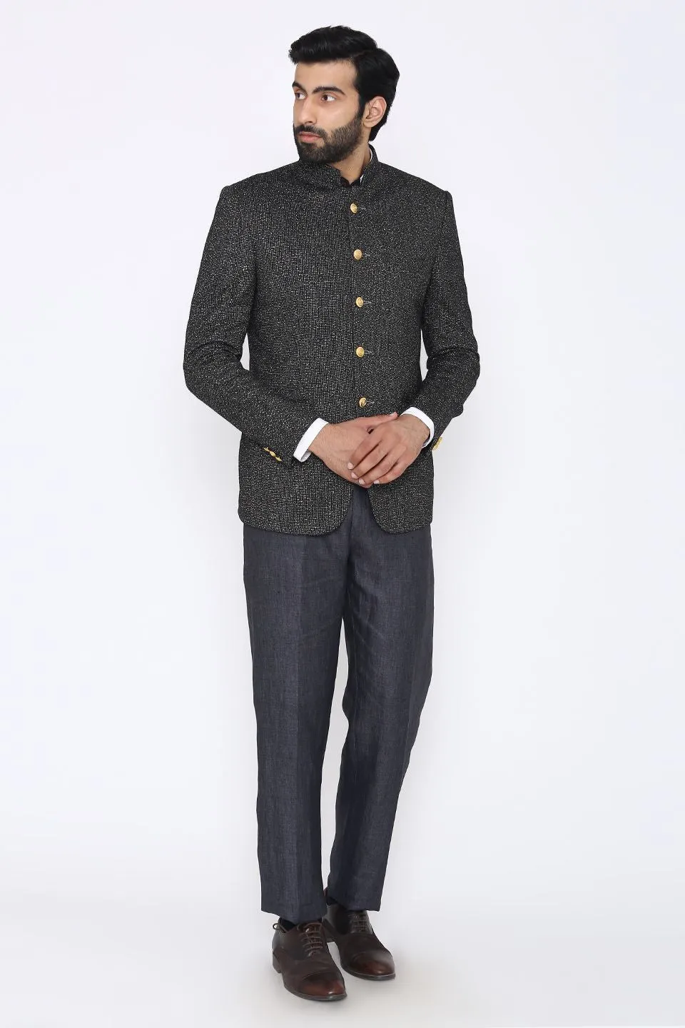 Tweed Wool Black Bandhgala