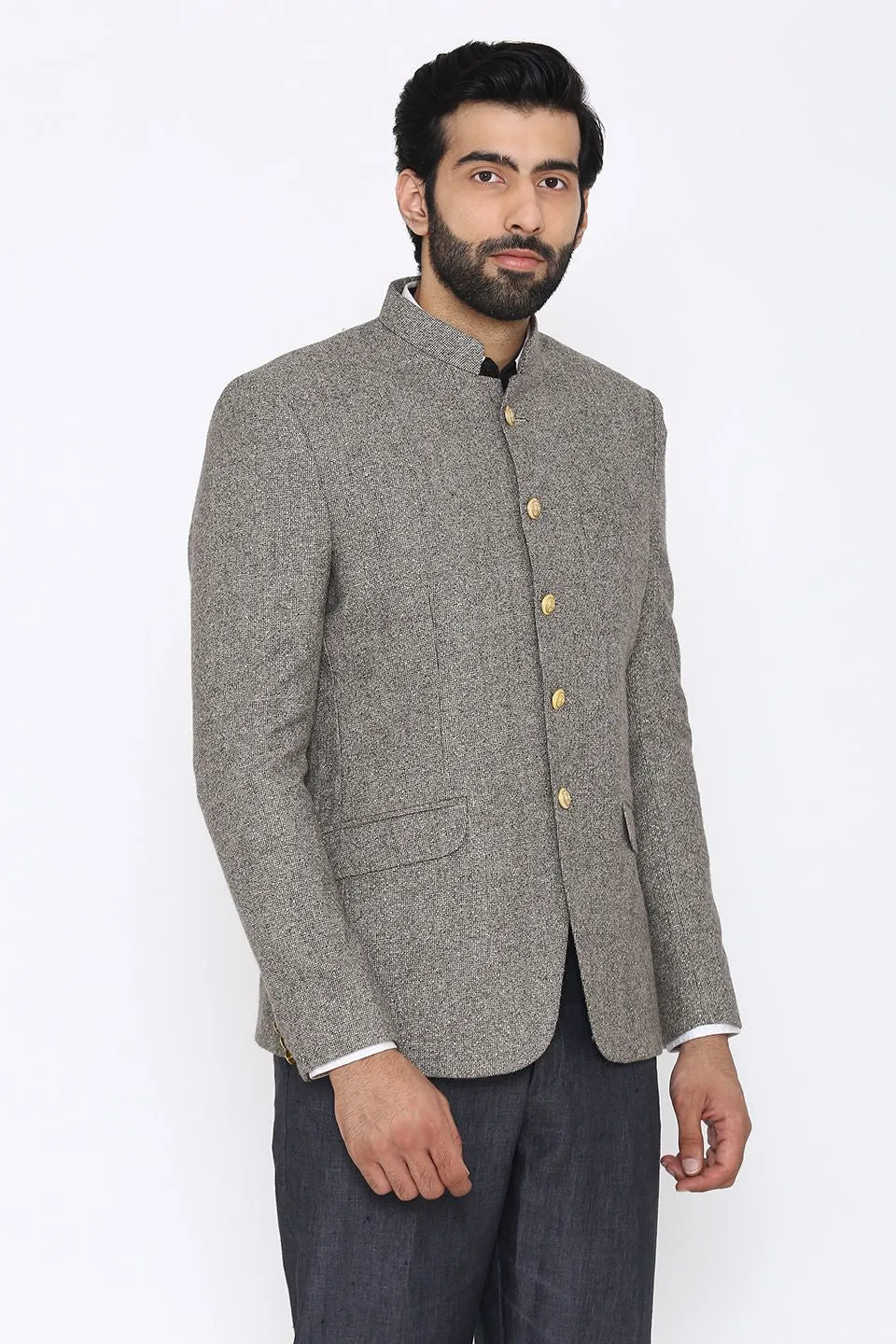 Tweed Wool Grey Bandhgala