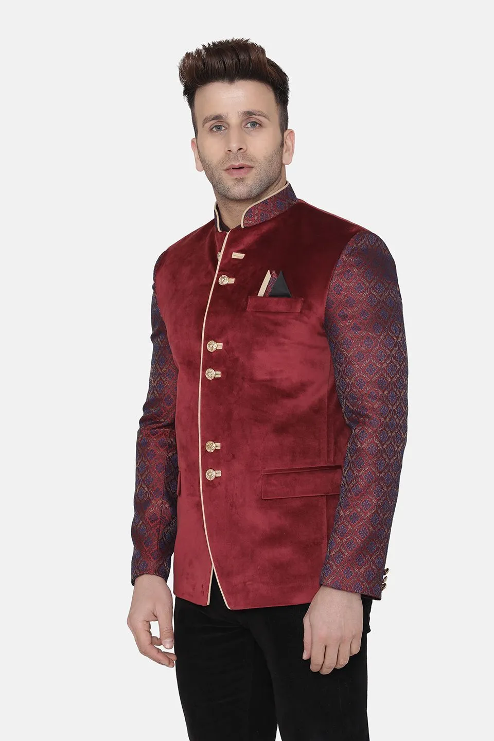 Velvet Maroon Bandhgala Blazer