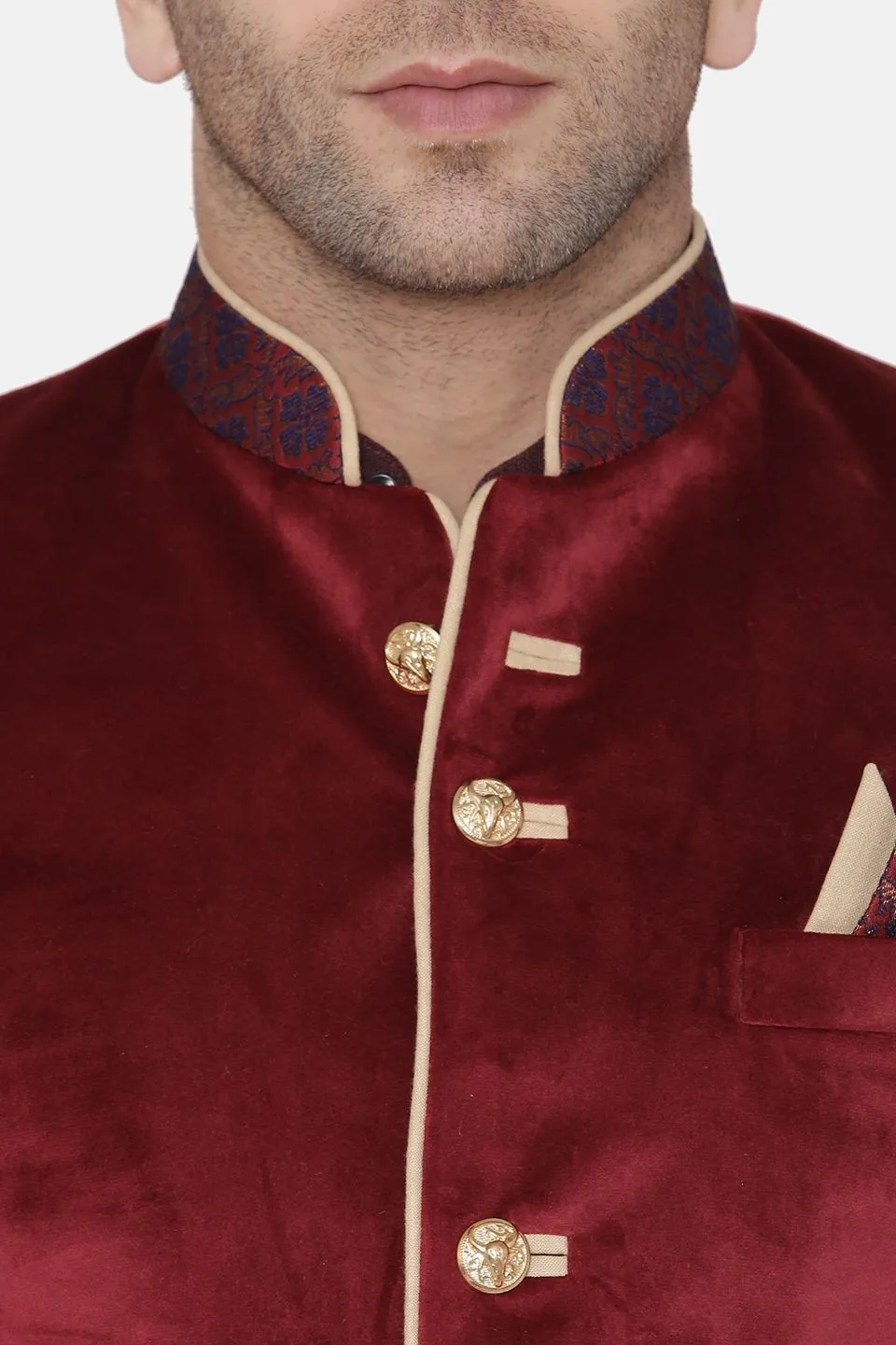 Velvet Maroon Bandhgala Blazer