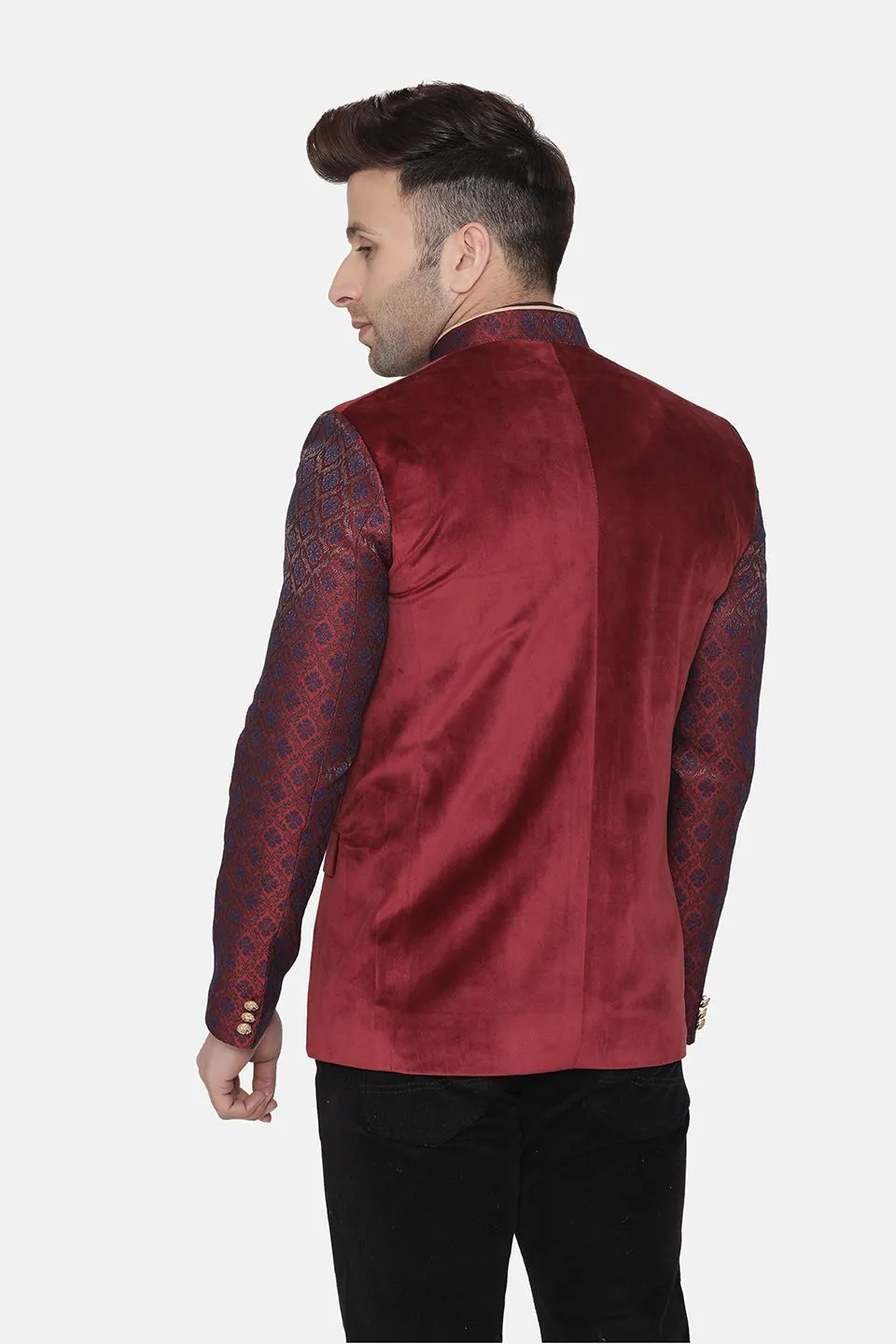 Velvet Maroon Bandhgala Blazer