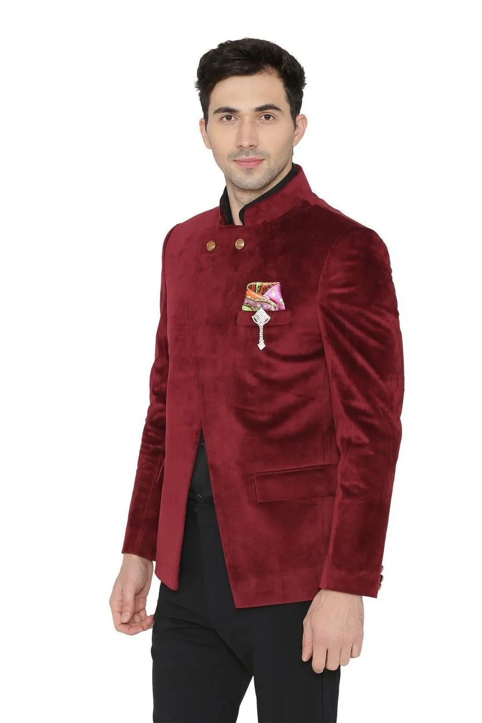 Velvet Maroon Bandhgala