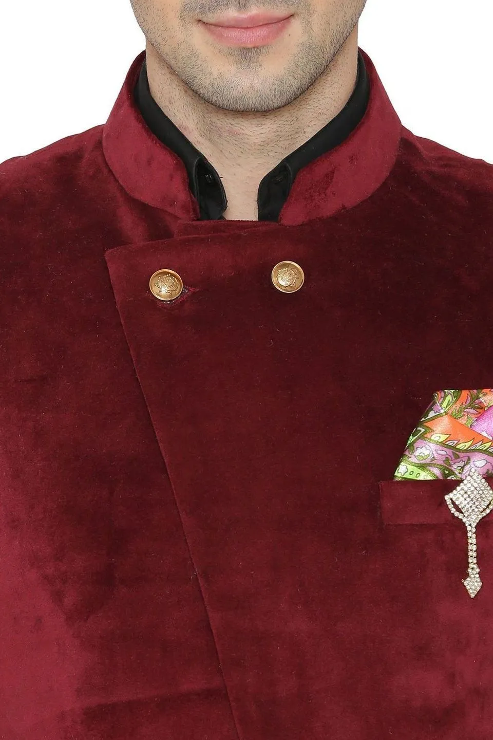 Velvet Maroon Bandhgala