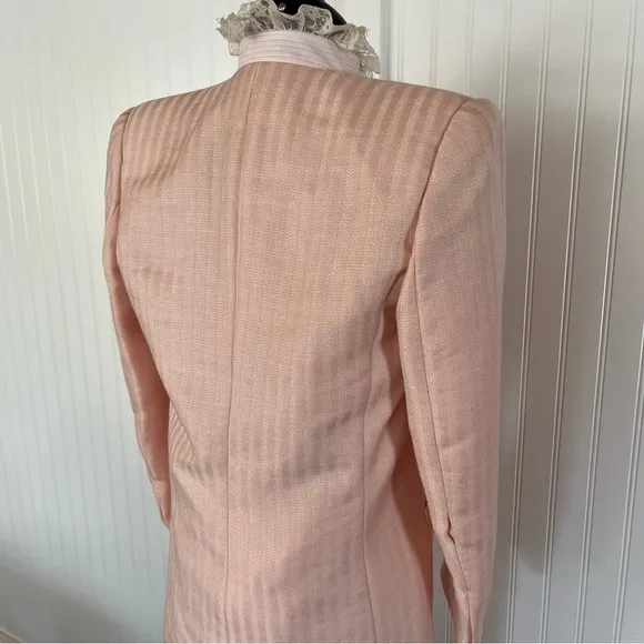 Vintage Pink Suit Linen Blazer and Pencil Skirt Pastel Career Shoulder Pads Med
