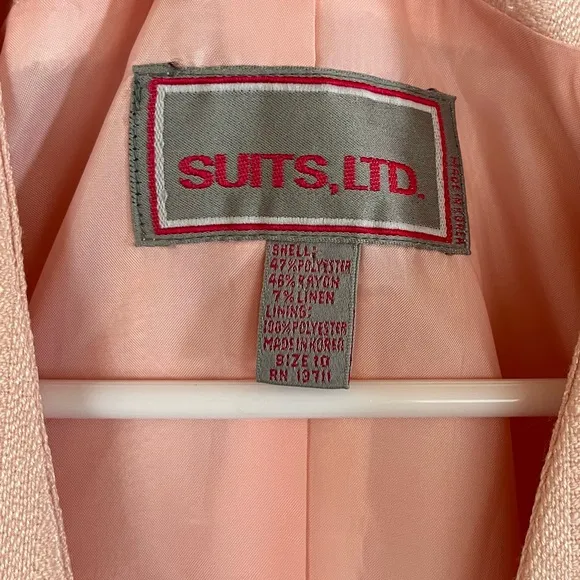 Vintage Pink Suit Linen Blazer and Pencil Skirt Pastel Career Shoulder Pads Med
