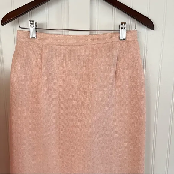 Vintage Pink Suit Linen Blazer and Pencil Skirt Pastel Career Shoulder Pads Med