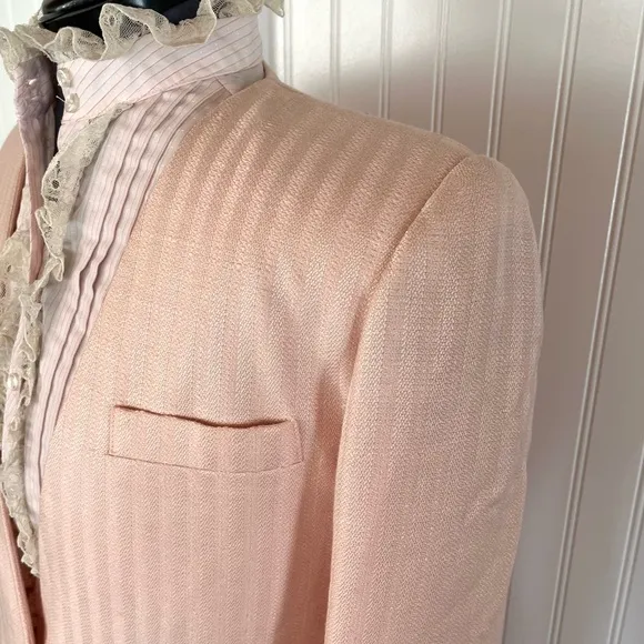 Vintage Pink Suit Linen Blazer and Pencil Skirt Pastel Career Shoulder Pads Med