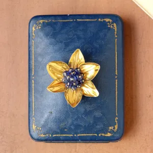 Vintage Sapphire Bead Flower Pin, 14k