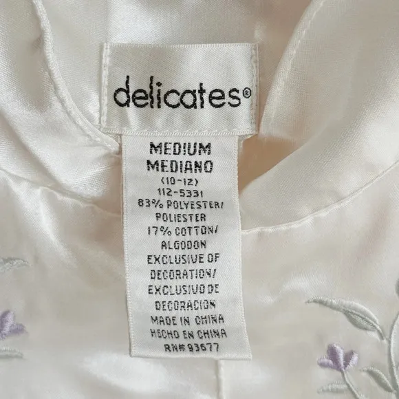 VINTAGE | White Satin Embroidered Flannel Lined Nightgown | M