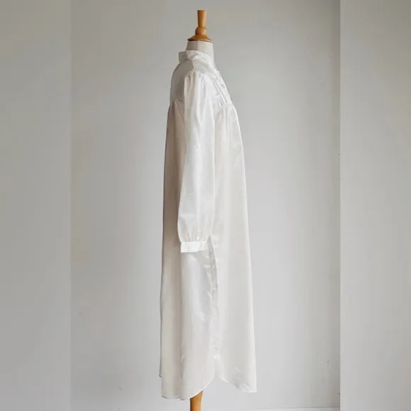 VINTAGE | White Satin Embroidered Flannel Lined Nightgown | M