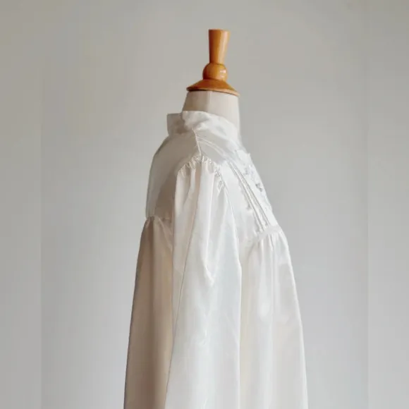 VINTAGE | White Satin Embroidered Flannel Lined Nightgown | M
