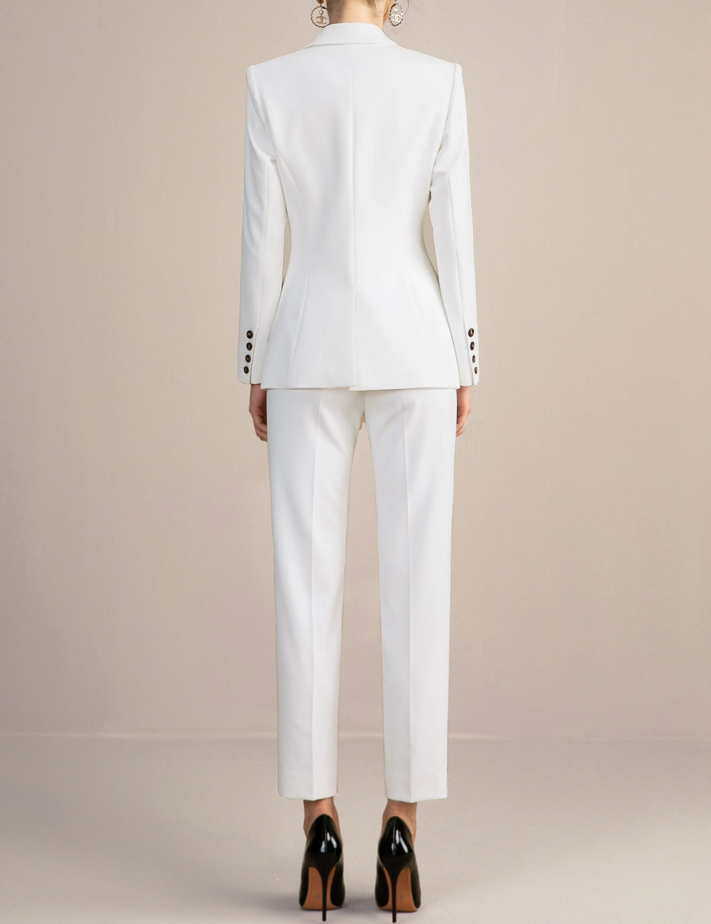 White 3 Pieces Slim Fit Peak Lapel Women Suit (Blazer Vest Pants)