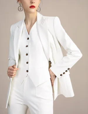 White 3 Pieces Slim Fit Peak Lapel Women Suit (Blazer Vest Pants)