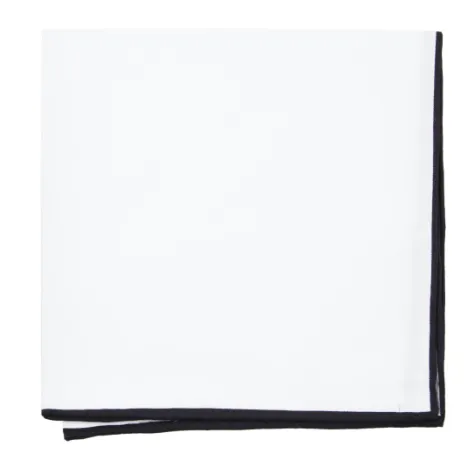 White Cotton with Black Border Pocket Square