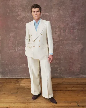 White Linen Blend Double-Breasted Suit