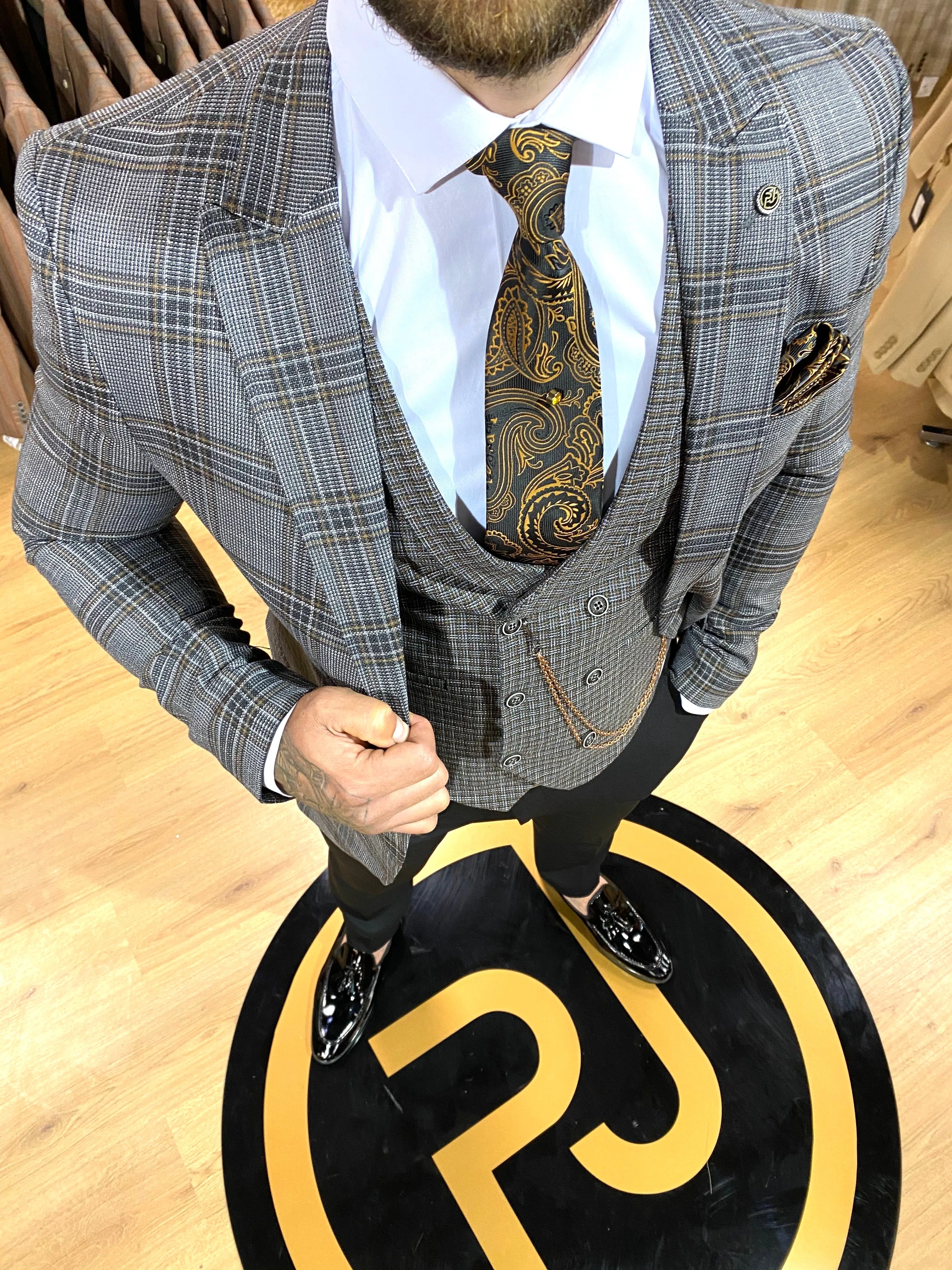 Wilson - Black/Grey/Orange 3 Piece Suit