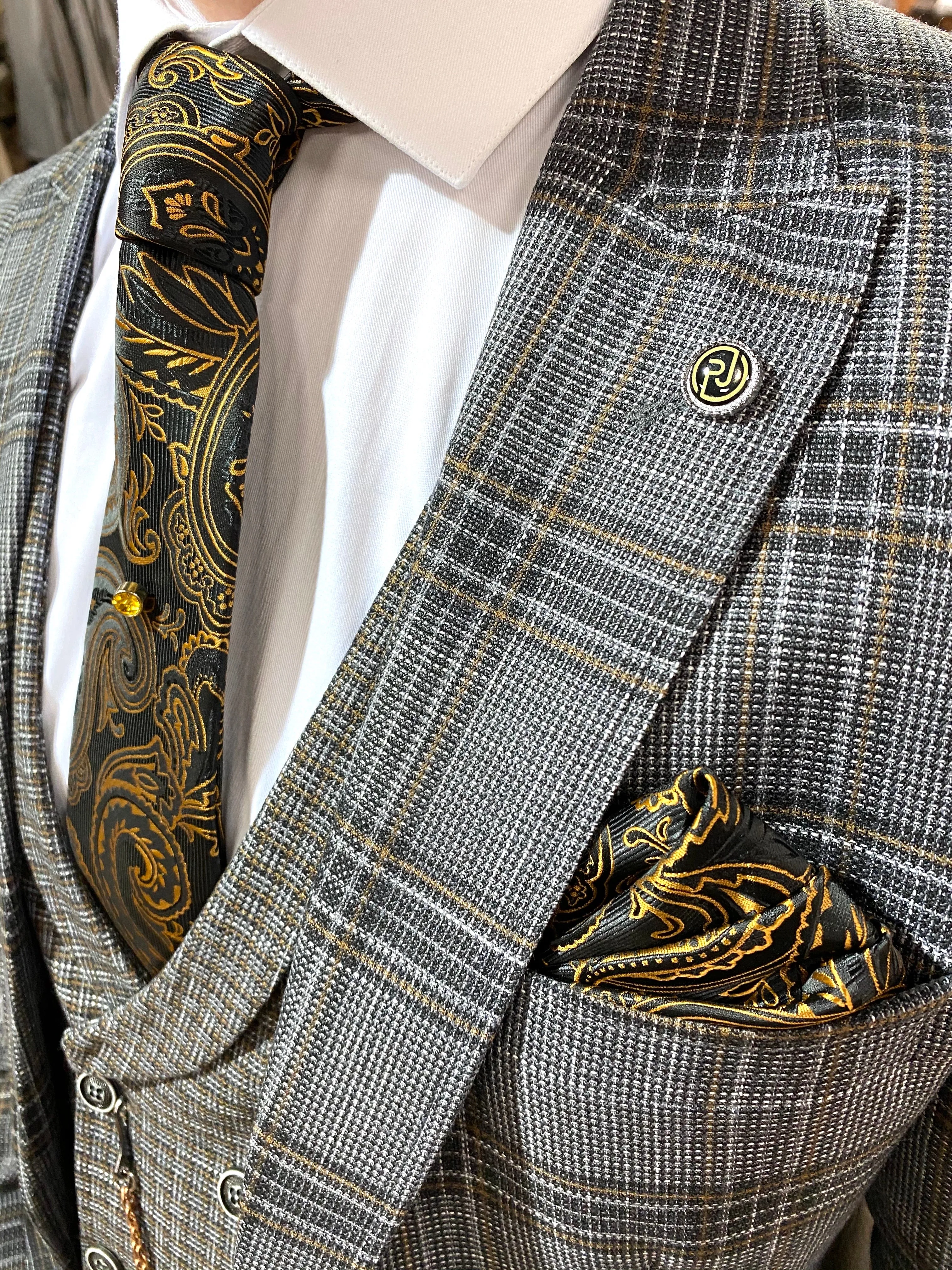 Wilson - Black/Grey/Orange 3 Piece Suit