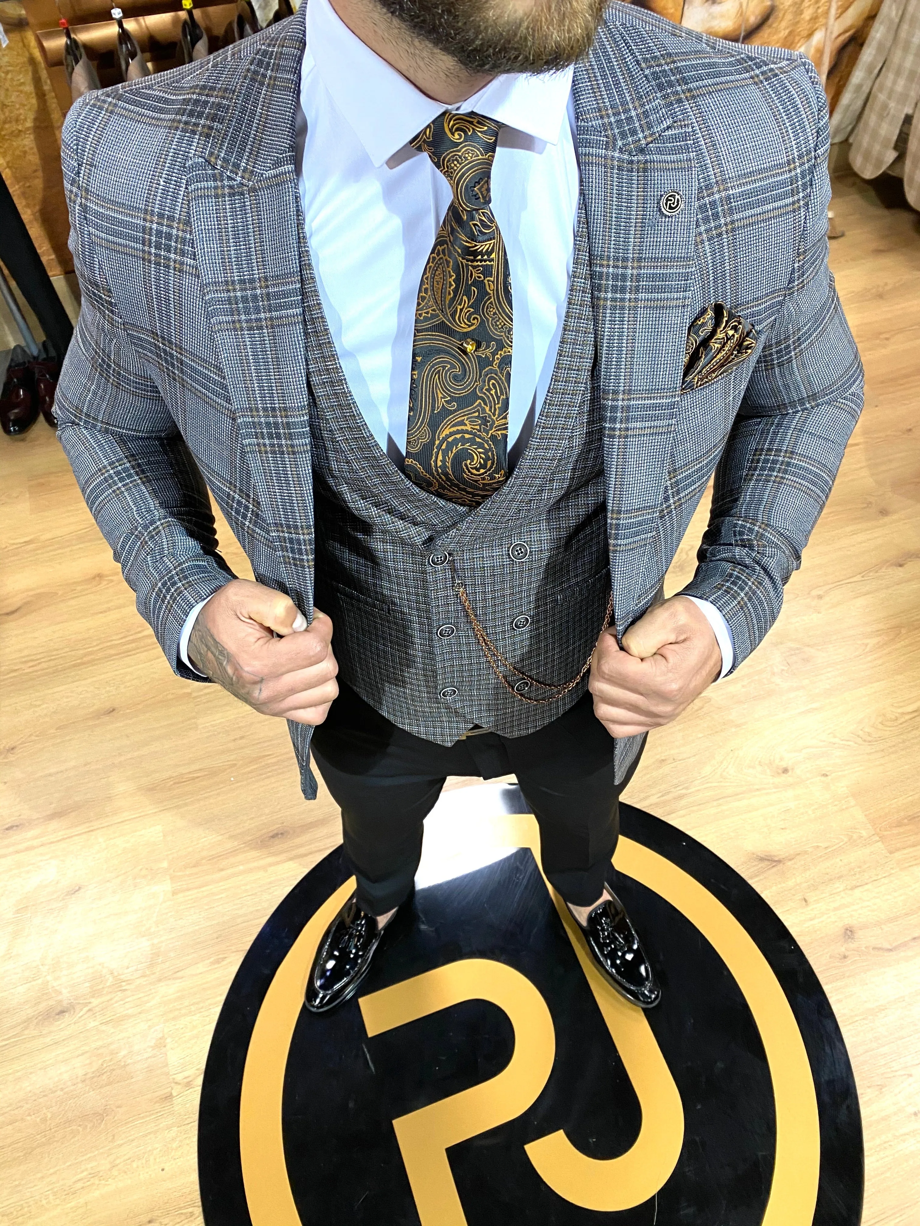 Wilson - Black/Grey/Orange 3 Piece Suit