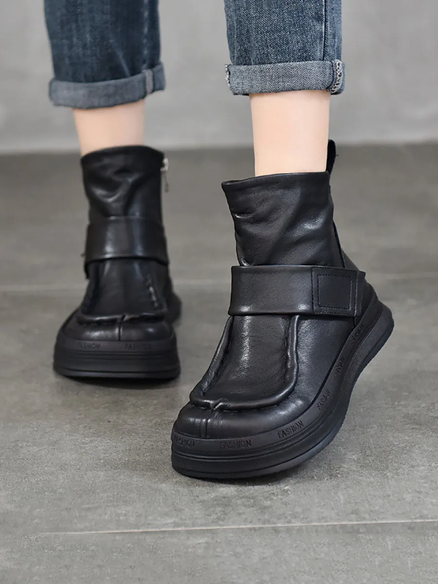 Women Vintage Soft Leather Spliced Flat Ankle Boots