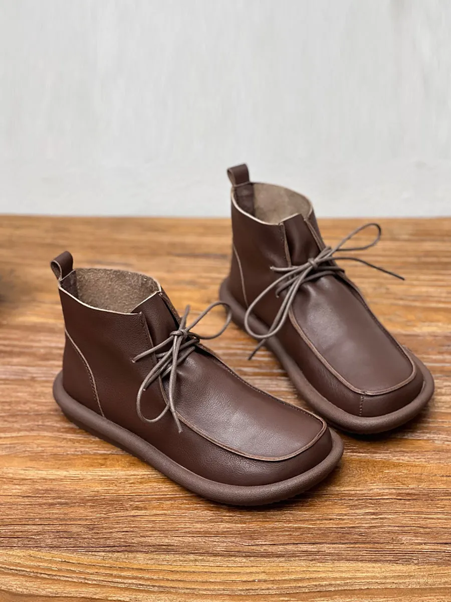 Women Winter Retro Soft Genuine Leather Flat Boots