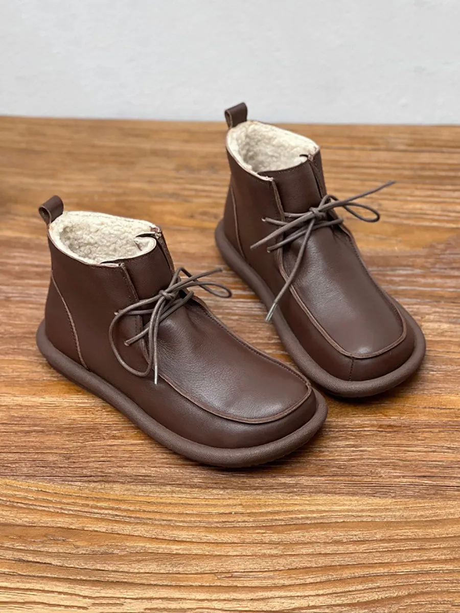 Women Winter Retro Soft Genuine Leather Flat Boots