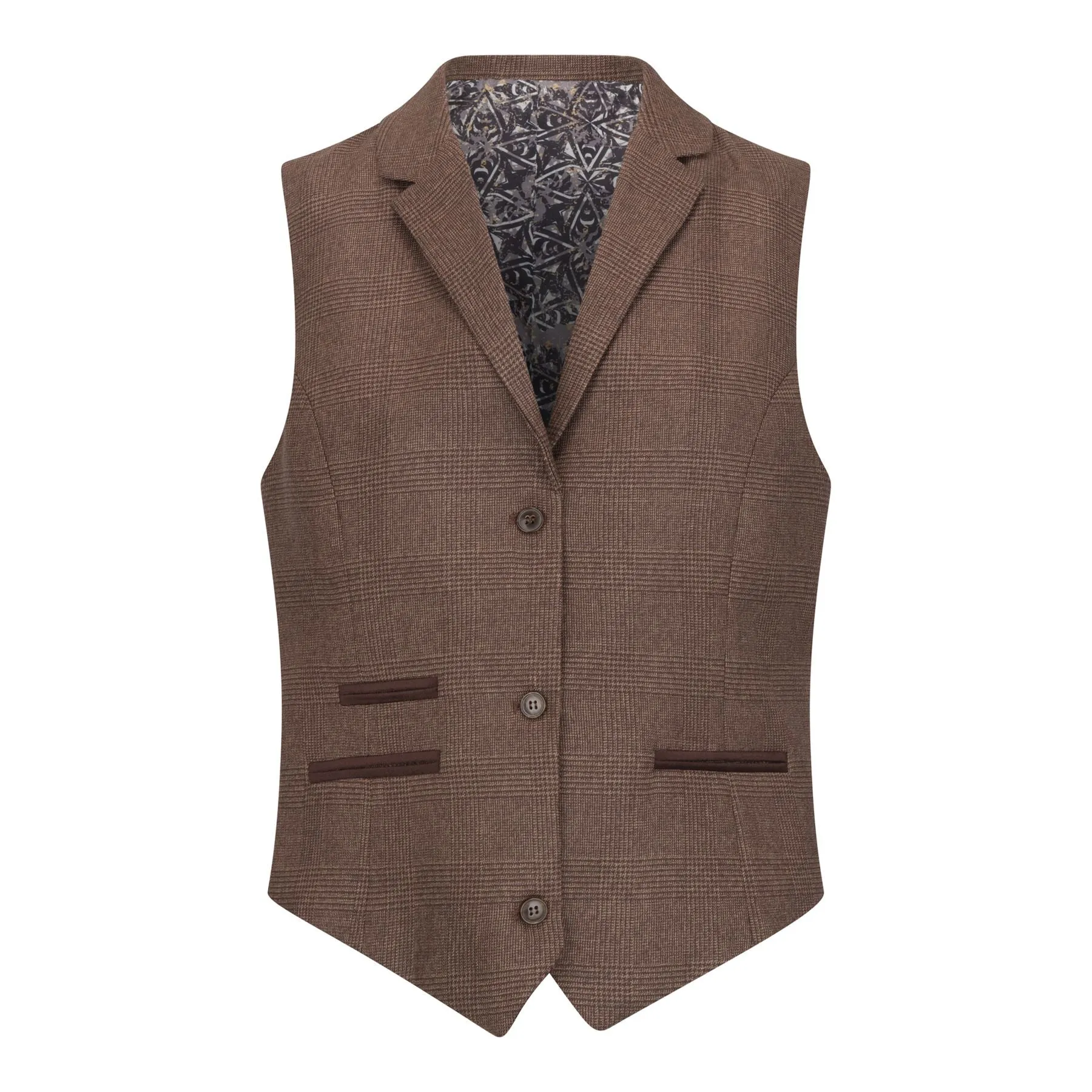 Women's Brown Three-Piece Tailored Fit Suit in Prince of Wales Check