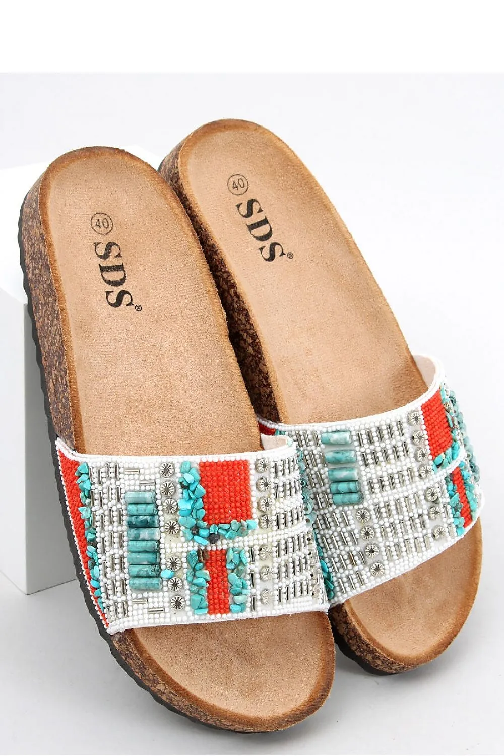Women's Flat White Sandals Aztec Cork Flip-Flops