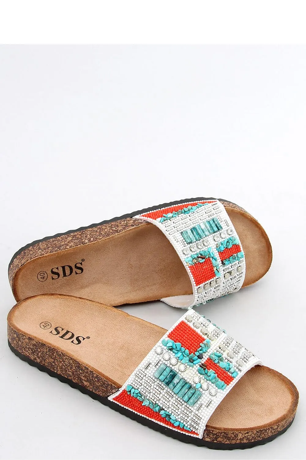 Women's Flat White Sandals Aztec Cork Flip-Flops