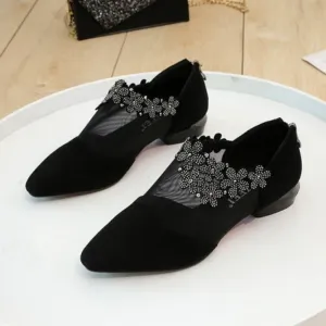 Women's Floral Slip On Heeled Shoes | Black