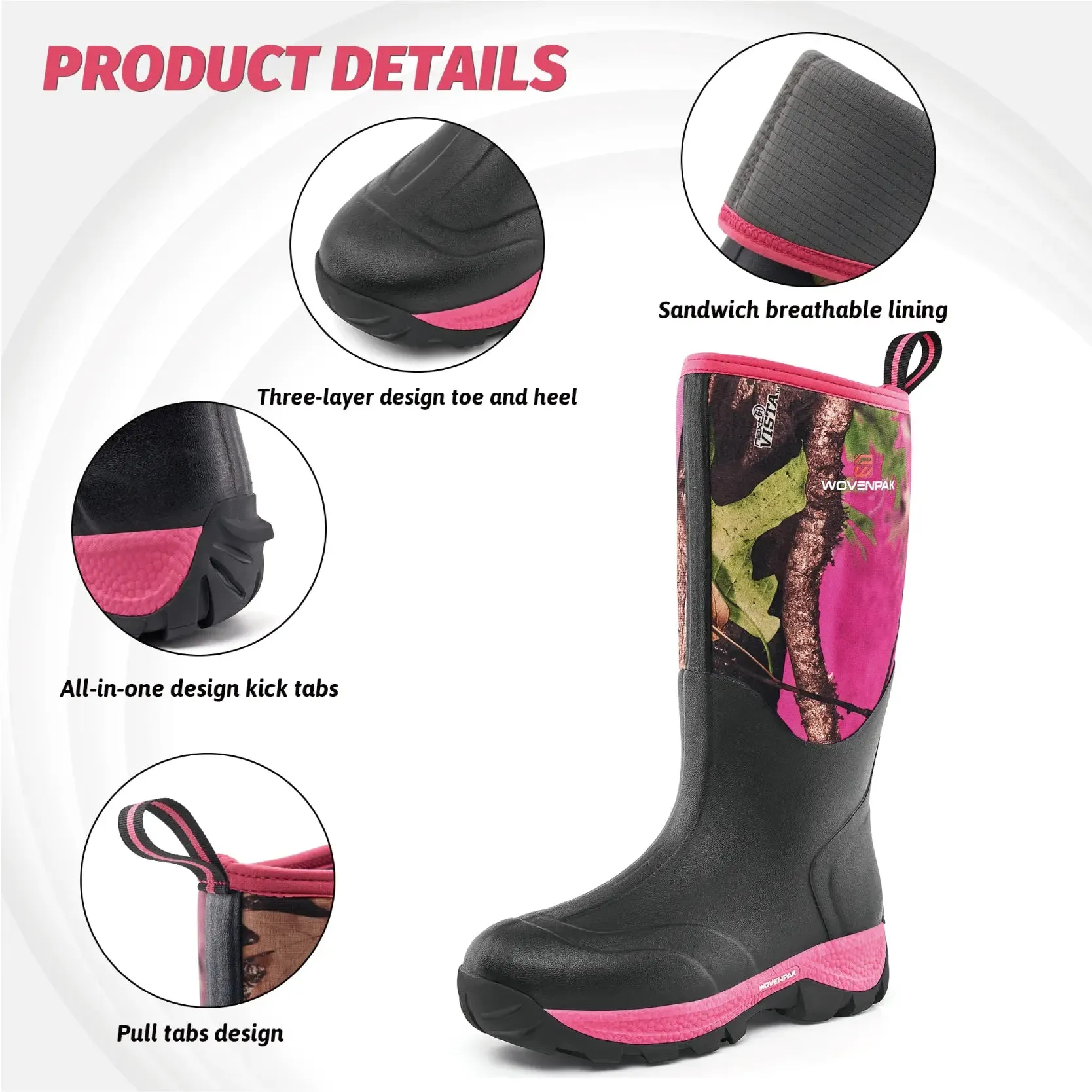WOVENPAK Waterproof Rubber Boots for Women