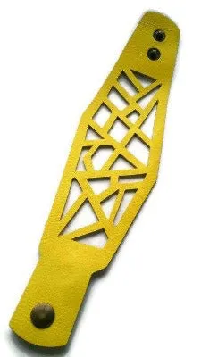Yellow Barcelona Leather Cuff. Reclaimed Leather bracelet. Handcut in a Laser cutting style...