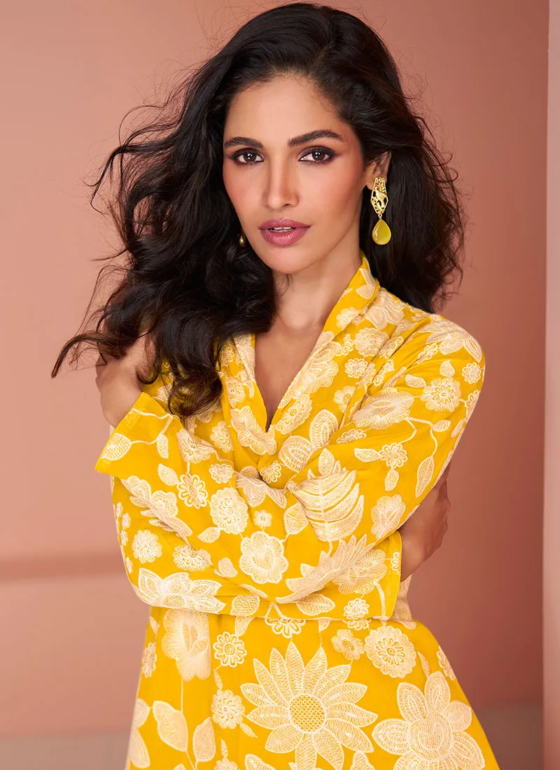 Yellow Thread And Sequence Embellished Co-Ord Set