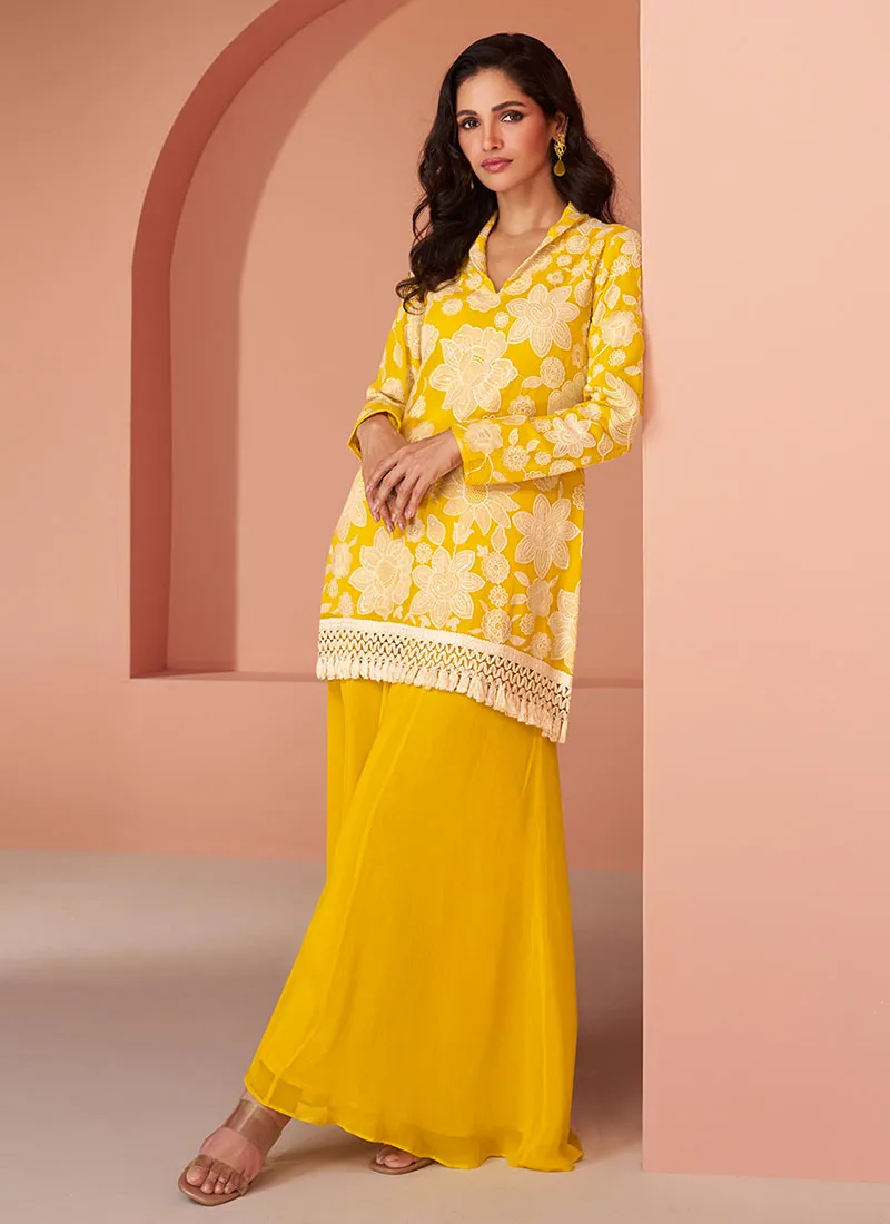 Yellow Thread And Sequence Embellished Co-Ord Set