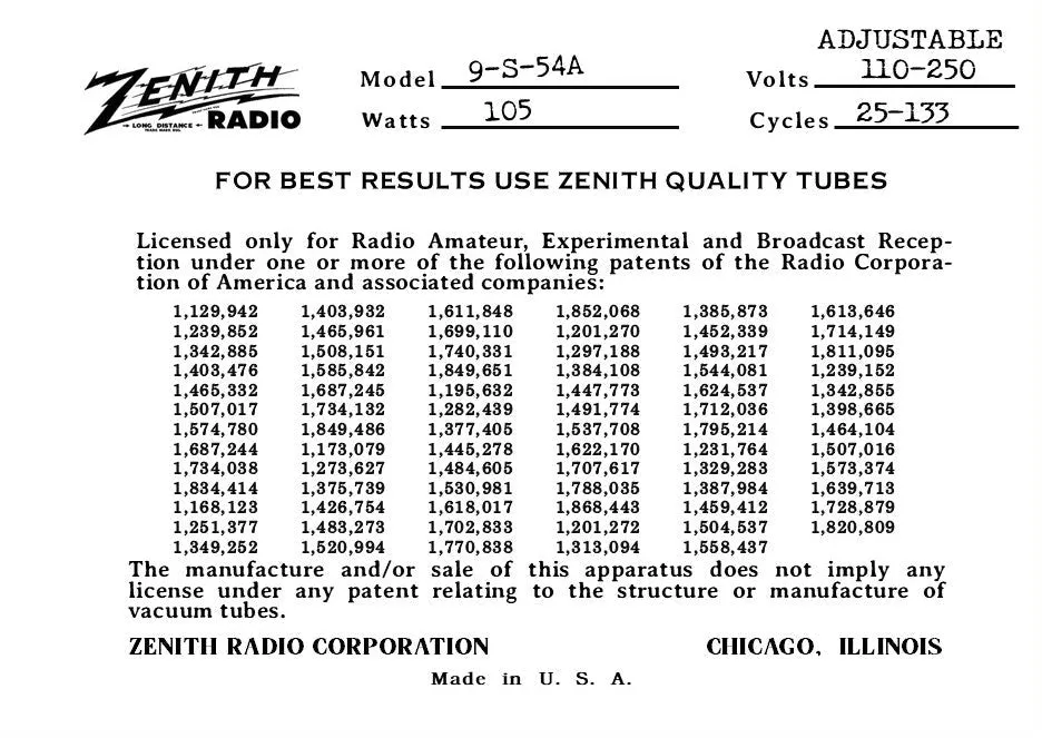 ZENITH-9S54A