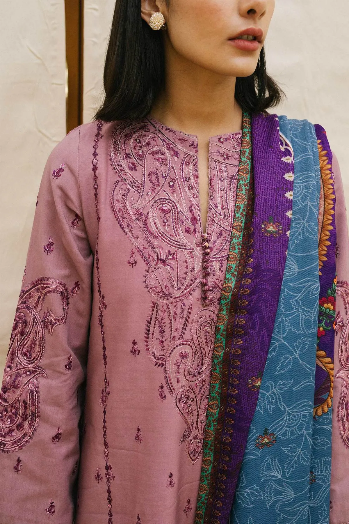 ZW21-7B |  Zara Shahjahan Coco Winter 2021 Collection | Unstitched Embroidered linen Suits